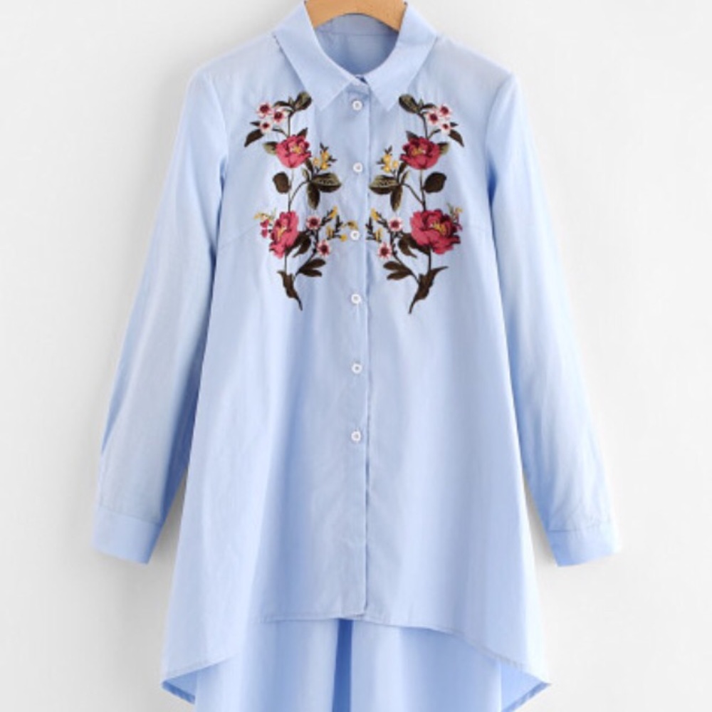 Embroidered button down dress